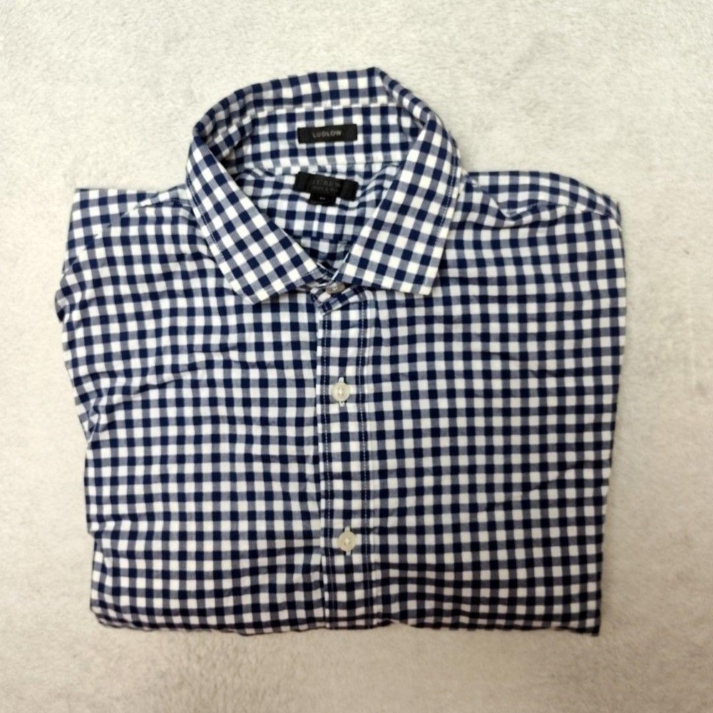 JCrew Shirt Mens M Blue Gingham Ludlow Slim Point Collar Dress 100% Cotton Work